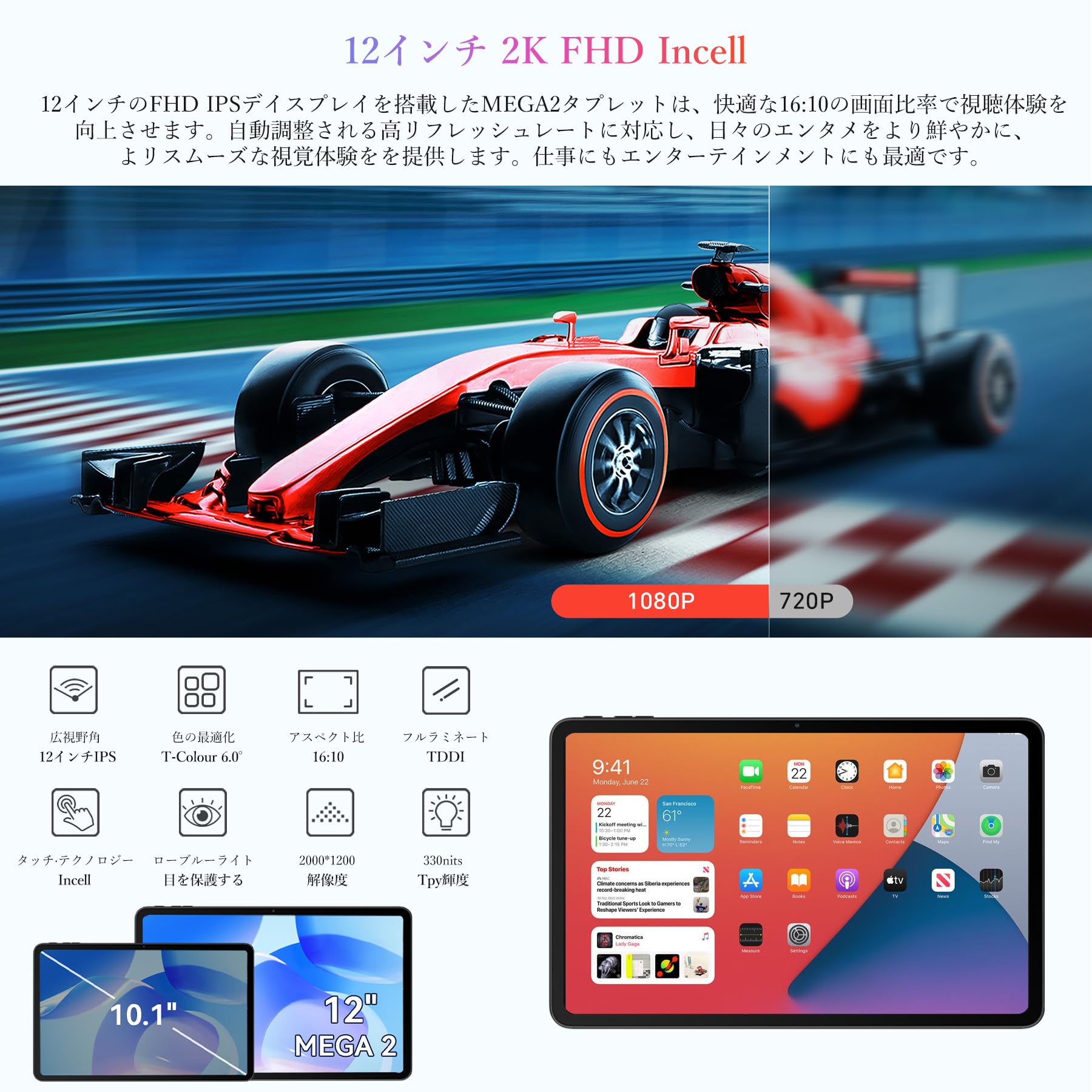Blackview MEGA2 12インチ Android 15 タブレット 2K IPS